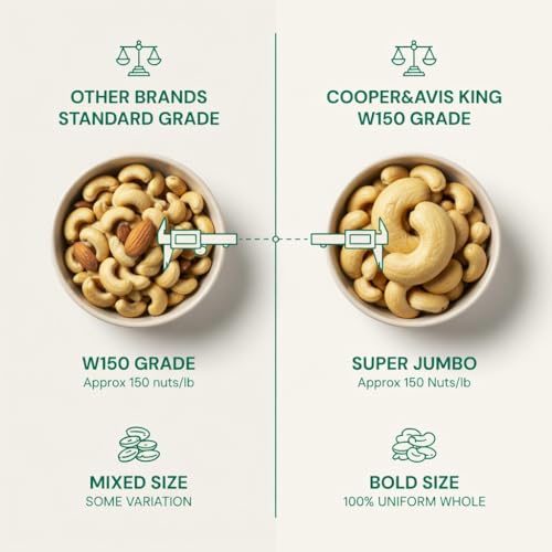 Image of Cooper&Avis W150 Super Jumbo Cashews, 250g | King Size Whole Cashew Nuts, Raw & Creamy