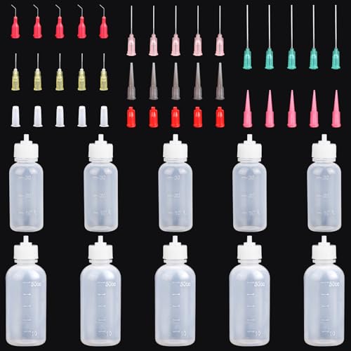 kayqbonke 10 Pièces Petite Bouteille Plastique, Plastique Flacon Pipette, Flacon Applicateur de Colle 30ml et 50ml, Bouteille à Pointe Fine pour Liquide,...