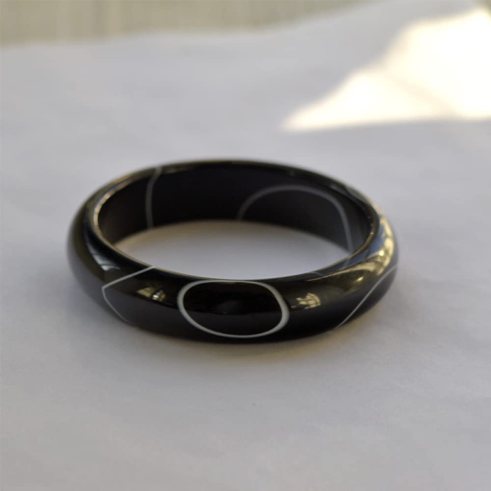 Brazalete de jade, brazalete de ágata con patrón negro, ancho mediano para mujer, trae buena suerte, para mujer, novia, amiga, con joyero, 56-62 mm, 58 mm
