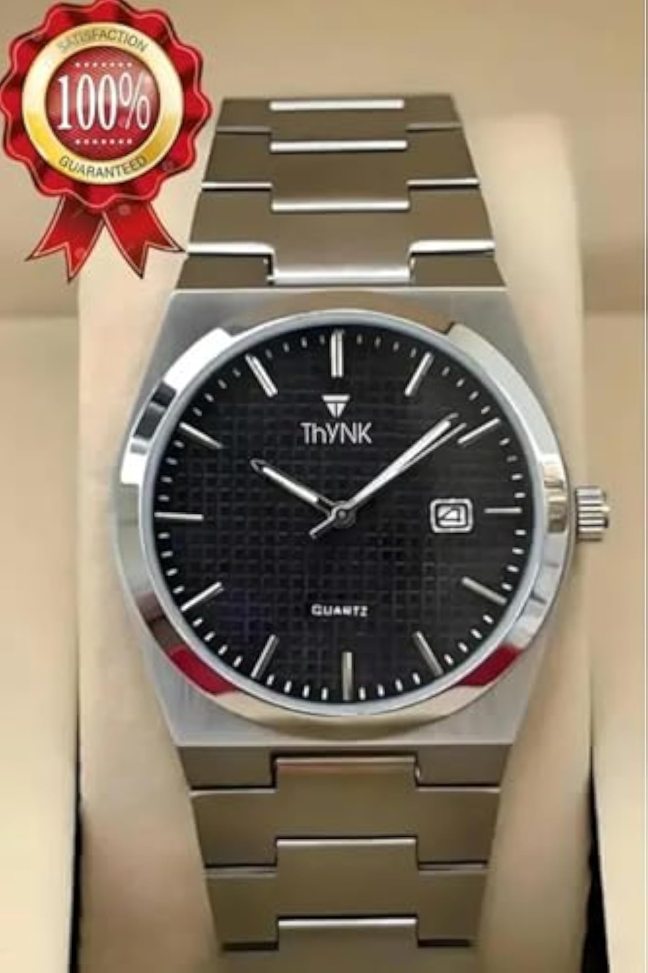 Men's Black Dial Steel Strap Watch, Classic Design