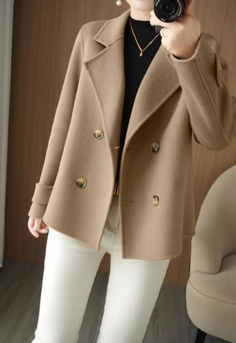 chouyatou Womens Fall Winter Casual Business Wool Blend Coat Loose Double Breasted Dressy Blazer Pea Coat4
