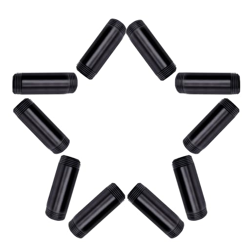 Litoexpe 1/2' × 2' Black Painted Iron Pipe 10 Pcs, Paint Finish Threaded Metal Pipe Nipple for DIY Steampunk Industrial Vintage Style, Furniture, Shelving Decoration