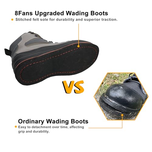 8 Fans Men's Wading Boots Non-Slip Felt Sole, Superior Comfort for Anglers, Perfect for Fly Fishing4