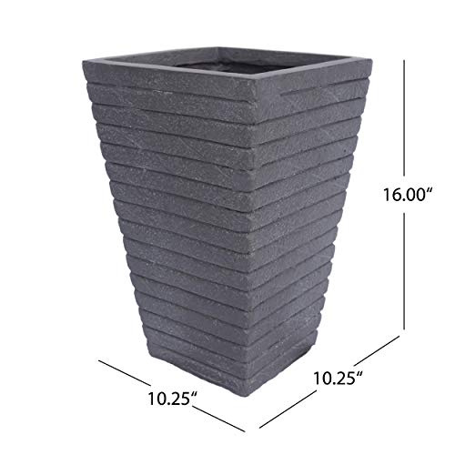 Great Deal Furniture Hedy Garden Urn Planter, Square, Tapered, Riveted, Antique Gray Lightweight Concrete #TOP5