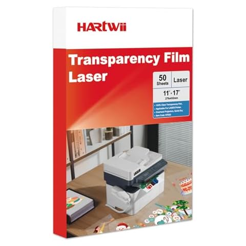 HARtwii Laser Transparency Film 50 Sheets 11 x 17 Inche Clear Overhead Projector Film Clear Transparency Paper for Laser Printer Cover