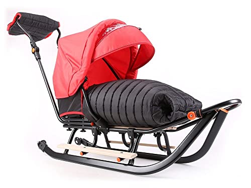 Teo & Gigi Schlitten Rodelschlitten mit Rückenlehne - Davoser Schlitten mit Sicherheitsgurt und Winterfußsack -Schlitten Kinder - Made IN EU - Babyschlitten- Minki Line Cover