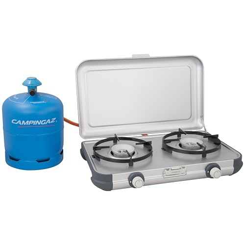 Campingaz Camping Kitchen 2 CV Gas Stove | Hornillo Portátil de Sobremesa para Camping y Picnic – 2 Quemadores | 2 x 2000 W, Blanco