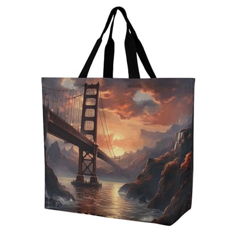 Bridge Large Grocery Tote Bag Women Fashion Handbag Duty Reusable Shoulder Bag for Travel Vacation Shopping Beach Bags
