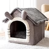 Paitsco Cat House for and Small Dogs Cat and Dog House, Kitten Home Adults Cat Bed Indoor Pet Bed Soft Interior, Design (Grey, Medium)