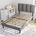 VECELO Twin Size Bed Frame with Upholstered Headboard, Heavy-Duty Bedframe with Wooden Slats & Steel Framework, Easy Assembly, Dark Grey