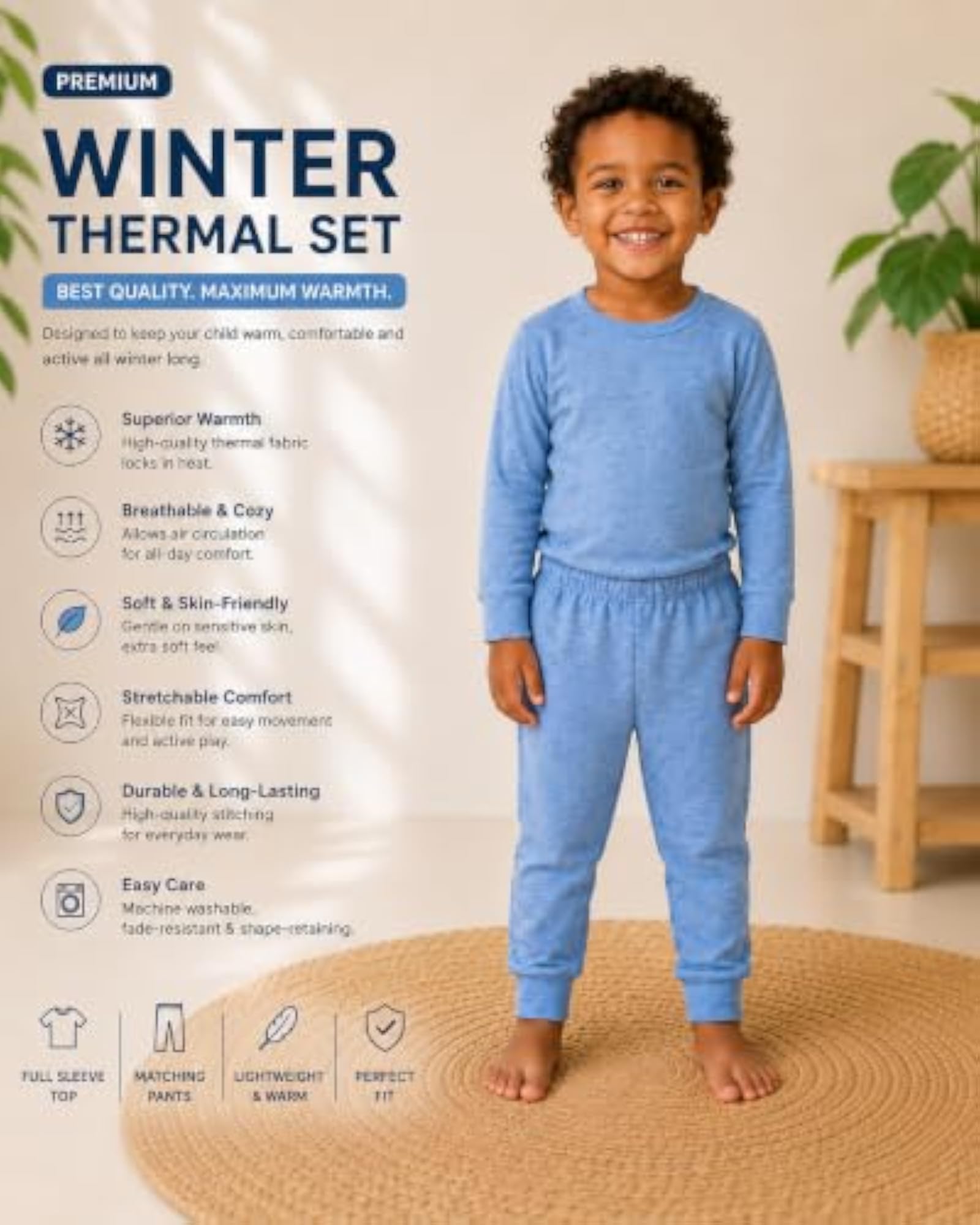 Thermal Set for Toddlers, Soft Full Sleeve Night Suit