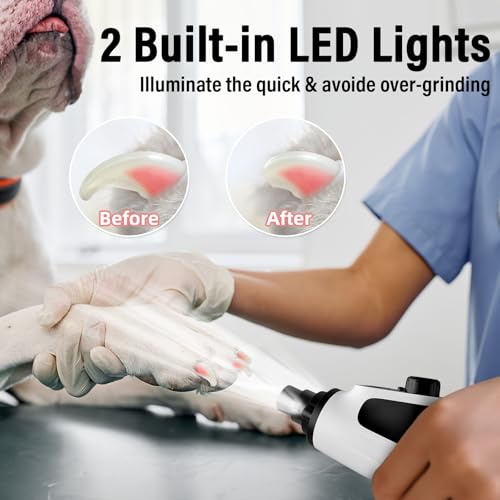 Casfuy Smarter Krallenschleifer für Hunde 6-Gang – 50% Mehr Leistung Krallenschleifer für Haustiere mit 2 LED-Leuchten, Superleise, Wiederaufladbare für Große, Mittelgroße und Kleine Hunde und Katzen