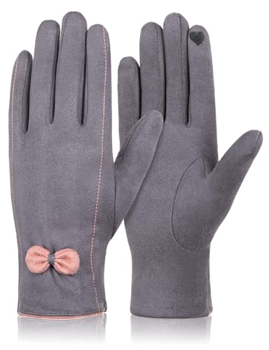 MELLIEX Handschuhe Damen Winter, Touchscreen Handschuh Elegante Wildleder Handschuhe Thermo Winddicht Winterhandschuhe für Frauen Dame