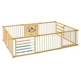 Wooden Playpen Extra Large for Toddlers and Babies - Under The Sea Theme Toy Design - (8/10) Wood Panels - Foldable and Adjustable Baby playpen - Extra Large Baby playpen (10-Panels)