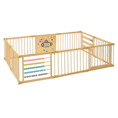 Image of Wooden Playpen Extra Large for Toddlers and Babies - Under The Sea Theme Toy Design - (8/10) Wood Panels - Foldable and Adjustable Baby playpen - Extra Large Baby playpen (10-Panels)
