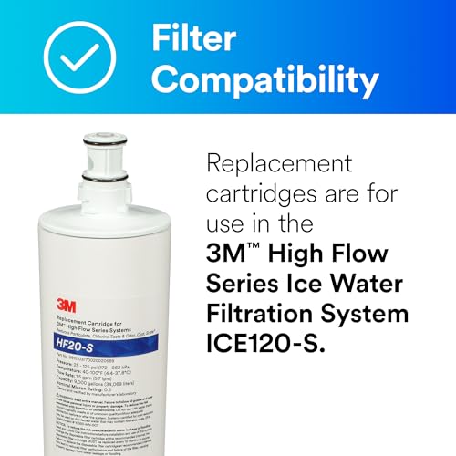 3M Water Filtration Replacement Cartridge for Commercial Ice Maker Machines HF20-S for High Flow Series ICE120-S, Reduces Sediment, Microplastics, Chlorine Taste and Odor, Cysts, Inhibits Scale