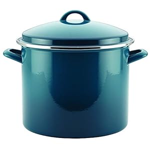 Rachael Ray Enamel on Steel Stock Pot/Stockpot with Lid, 12 Quart, Marine Blue