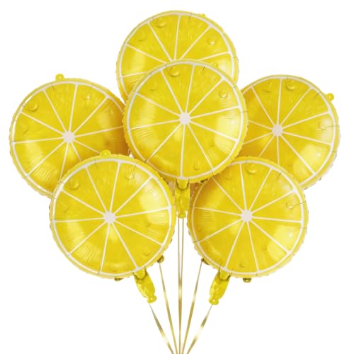 Lukinuo Lemon Foil Balloons 6 Pcs 18 Inch Yellow Citrus Fruit Balloons