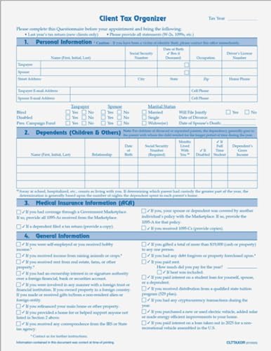 Client Tax 4 Page Organizer
