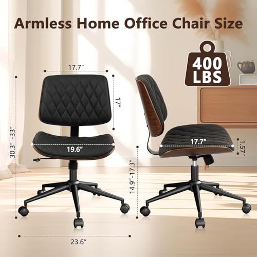Image of CLATINA Home Office Desk Chair with Wheels, Adjustable Height Armless Office Chair, PU Leather Mid Back 360 Swivel Computer Chair, Modern Walnut Chair for Home, Meeting, Reading Room,Black(1 pk)