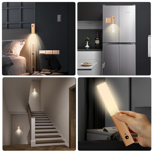 Image of Rechargeable Wall Sconce Magnetic, Torch Night Light Portable Wall Light Wireless Wall Sconces LED Wood Magnetic Wall Lamp Motion Sensor, Rechargeable Wall Sconces Set of 2 (Light-Colored)