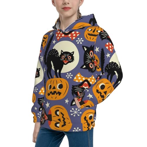 Spooky Cats And Halloween Pumpkins Kid Hoodies Boys Sweatshirts Girls Pullover with Pocket2