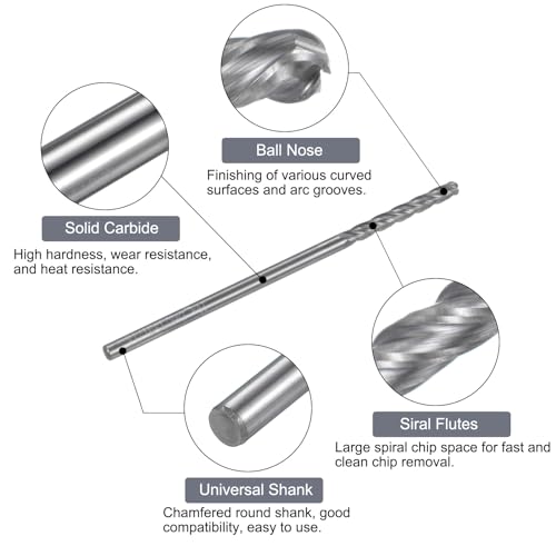 Image of uxcell Ball Nose End Mill CNC Router Bit, 1 /16 inch Radius 1 /8 inch Shank Solid Carbide Uncoated Upcut Spiral 4 Flutes Cutter Milling Tool, 1 /8 inch Dia 3 inch Total Length