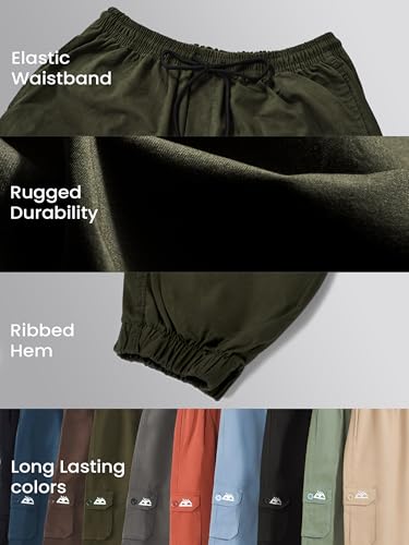 Image of Beyoung Cotton Solid Elastic with Drawstring Cargo Joggers for Men | Regular Fit | 2 Spacious Pockets | Smooth Texture