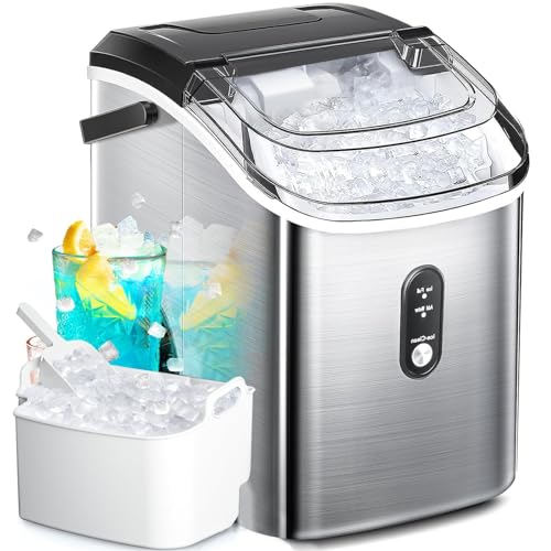 Nugget Ice Maker Countertop with Chewable Ice, 35lbs/Day, Portable Ice Maker Countertop with Handle, One-Click Operation, Compact Design Crushed Pellet Ice Maker for Home & Kitchen(Grey)