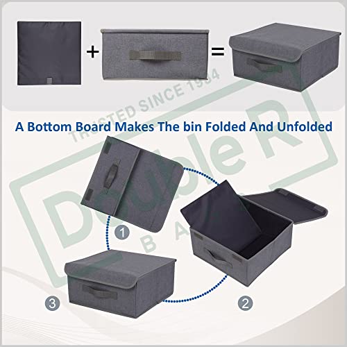 Image of DOUBLE R BAGS Foldable Storage Bins Cubes Boxes with Lid - Storage Box Cube Cubby Basket Closet Organizer with Handles for Closet Bedroom, 13 inch x 13 inch, (Grey, Pack of 1)