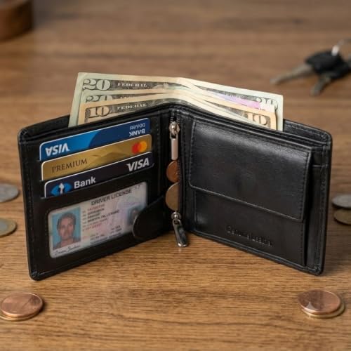 Image of Storescent Premium Genuine Leather Wallet for Men | Men's RFID Blocking Slim Purse | Hand-Stitched Pure Leather Gents Wallet (Black)