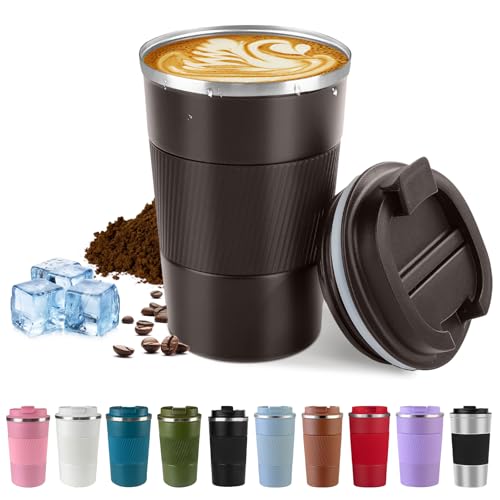 Image of Vacuum Insulated Stainless Steel Travel Coffee Mug,Leak Proof Cup with Lid | 304 stainless steel mug with vacuum insulation, leak proof lid, silicone grip and car cup holder friendly design