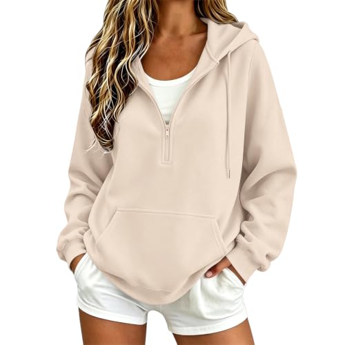 Image of Beige Zip up Hoodie Women Zipped Hoodies Oversized Hooded Sweatshirts