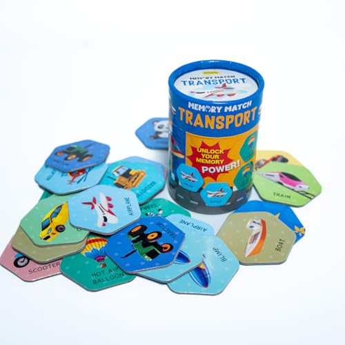 Image of THE BOOK TREE Memory Match Game: Transport - 24 Durable Cards, 12 Vehicle-Themed Pairs, Brain-Boosting Educational Game for Kids, Toddlers, and Families