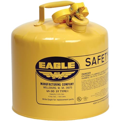 Eagle 5 Gallon Type I Yellow Safety Gas Can for Diesel with Flame Arrester and Self-Closing Lid, Made in the USA, Galvanized Steel Flammable Storage Can, UI50SY
