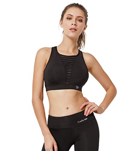 Yvette Sports Bra Crop Top - High Neck for Providing Ample Coverage and Supportive, Black, XL(DF)