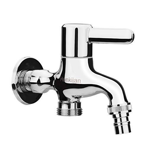 Honkijan Environmental Washing Machine Faucet All Copper Thickened Tap Water One Into Two Out 1/2 Inch Turn 3/4 Inch Chrome with Shut Off Garden Faucet