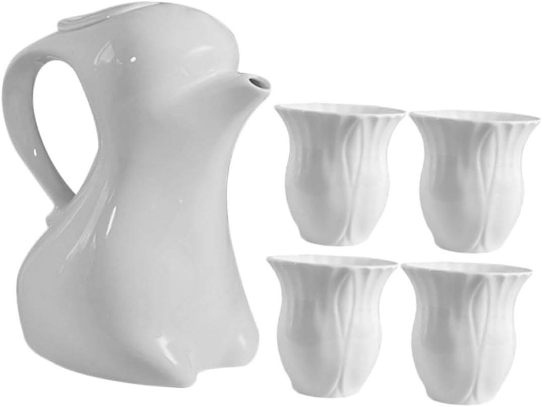 Artibetter Ceramic Bunny Kettle Tea Set with 4 Cups, Portable Easter Party Water Jug and Coffee Pot, Food-grade Ceramic Teaware for Afternoon Tea and Home Serving