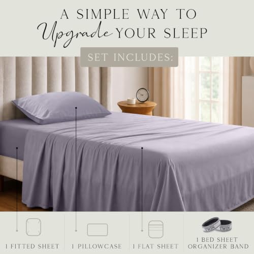 Image of KARISSA MAE Luxury Bamboo Viscose Twin Size Sheet Set | FSC Certified | Cooling | Ultra Soft | 18 inch Deep Pockets | Elastic Corner Straps | Includes Organizer Band [Plum]