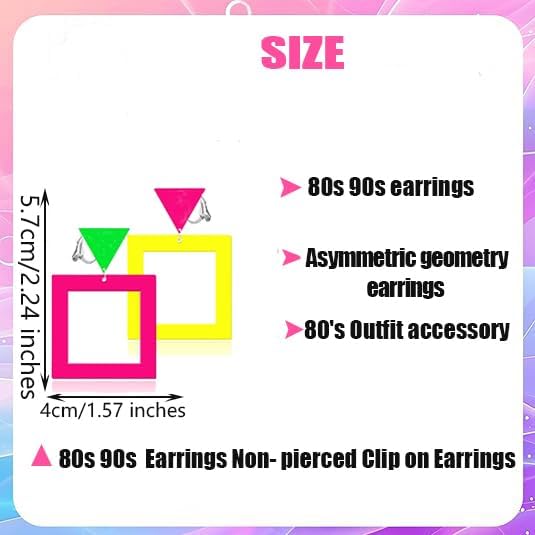 Aretes Clip On Neon 80s Acrílico Coloridos Mujer miniatura 4