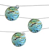 Allsop Home and Garden Aurora Glow Handblown Glass Solar String Lights, (6) Hand-blown Artisan Globes with Copper Hanging Hooks, Weather-Resistant for Year-Round Outdoor Use, (Blue/Green Sea Glass)