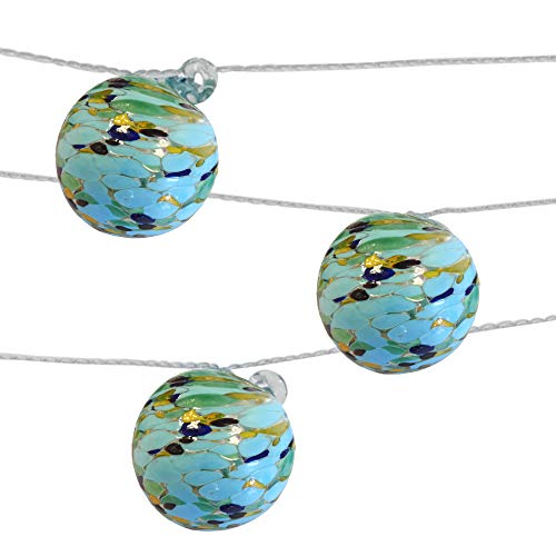 Allsop Home and Garden Aurora Glow Handblown Glass Solar String Lights, (6) Hand-blown Artisan Globes with Copper Hanging Hooks, Weather-Resistant for Year-Round Outdoor Use, (Blue/Green Sea Glass)