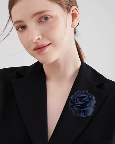Image of Dainty Silk Rose Flower Brooch Lapel Pins for Women Men Handmade Fabric Flower Brooches Pin Classic for Wedding Party Dance Banquet Dress Suit Clothes Accessories Jewelry Gifts 60mm