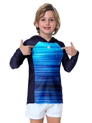 Image of AOBUTE Unisex Kids Long Sleeve Hoodie Rash Guard Boys UPF 50+ Swim Top with Thumb Hole 3-12 Years