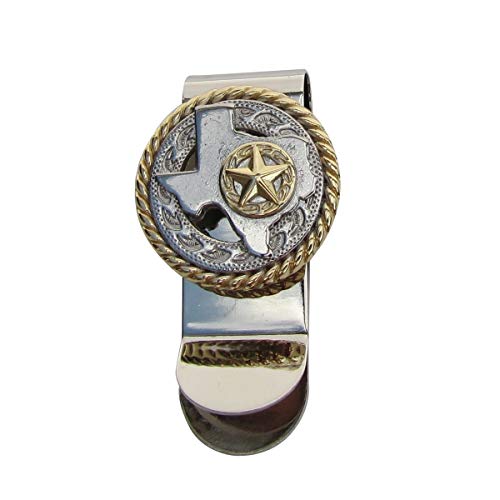 Treasure Gurus Silver Texas Map Outline Gold Star Men's Money Clip Mens Wallet Card Holder