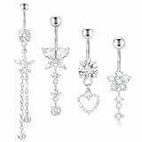 JinRuiCPeng 4 Piezas Piercing de Ombligo Colgante Plata 10 mm, Set de Piercing Ombligo para Mujer, Joyería Elegante para Uso Diario, Citas y Fiestas