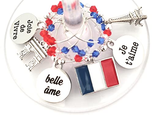 France Wine Charms, French Glass Tags, French Gifts, Paris Wine Glass Charms, Parisienne Wine Charms, Paris France Glass Tag Identifier - 6 wine charms