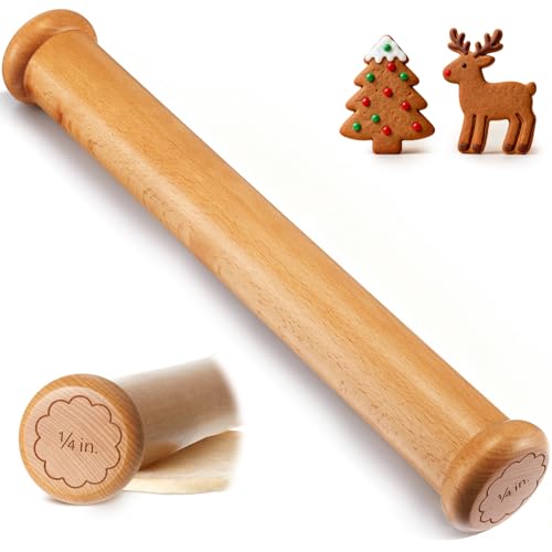 Chengu Wooden Cookie Rolling Pin 1/4-in. Fixed Depth Rolling Pins for Baking Hardwood Dough Roller Cake Supplies for Christmas Cookies Cutters Pie Chapati Fondant Gifts Winter Holiday Chengu Wooden Cookie Rolling Pin 1/4-in. Fixed Depth Rolling Pins for Baking Hardwood Dough Roller Cake Supplies for Christmas Cookies Cutters Pie Chapati Fondant Gifts Winter Holiday