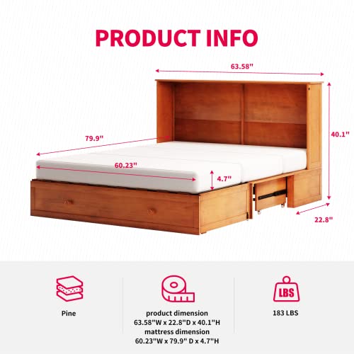 Muzz Queen Size Murphy Cabinet Bed With Memory Foam Mattress, Charging Station And Large Drawer (Queen, Cherry) #TOP1