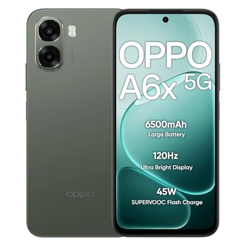 Image of OPPO A6x 5G Smartphone 4+128GB Green, 6.7-inch, 120Hz Ultra Bright Display, 6500mAh Battery, 45W SUPERVOOCTM Fast Charge, 5MP Front Camera & 13MP Rear Camera, Mediatek Dimensity 6300, IP64